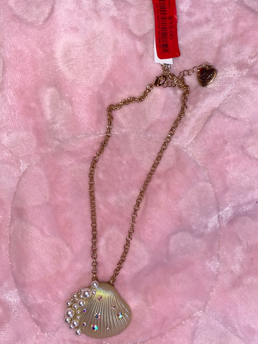 Betsey Johnson Gold Shell Pendant Necklace with Pearls and Crystals